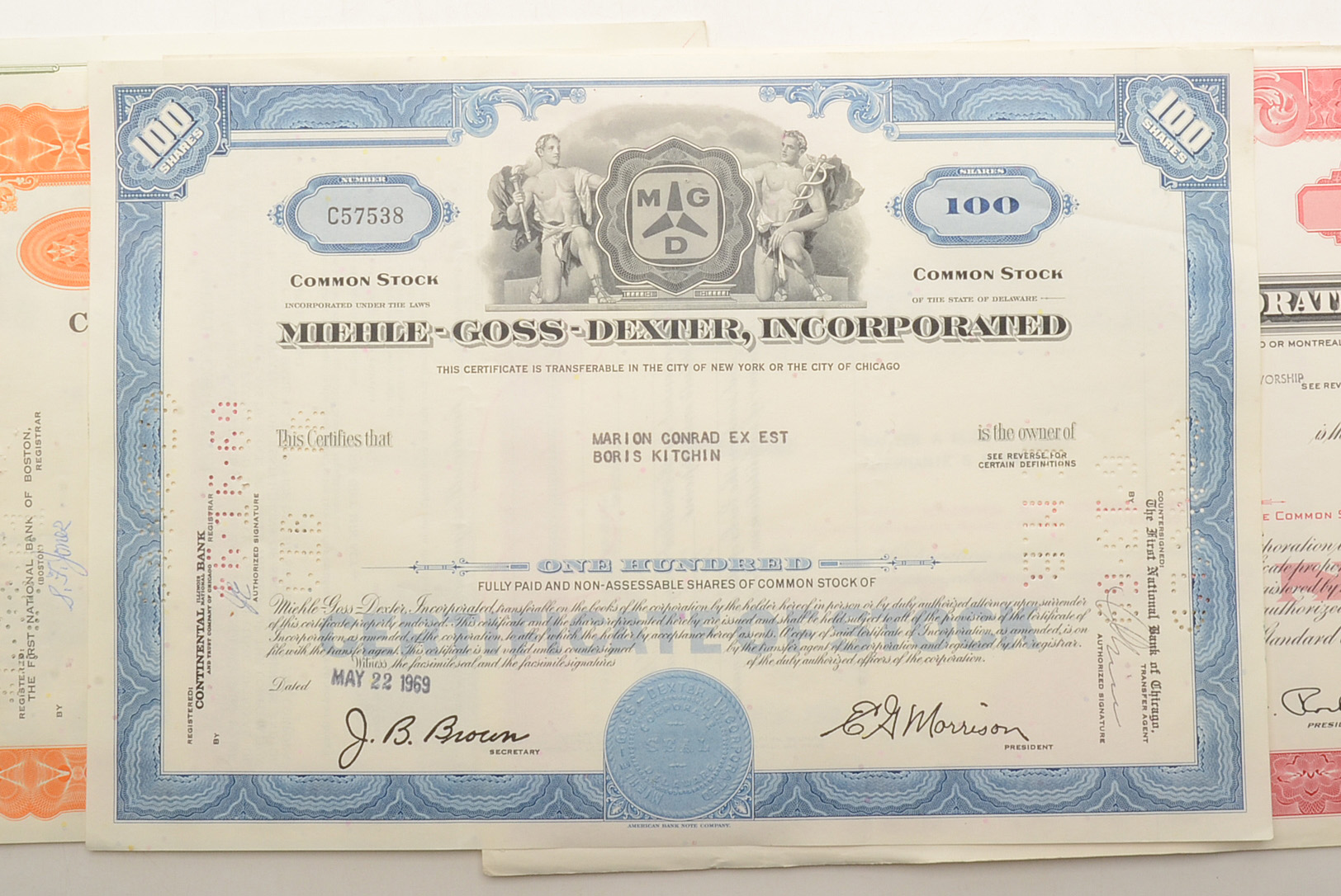 Eight Cancelled Stock Certificates
