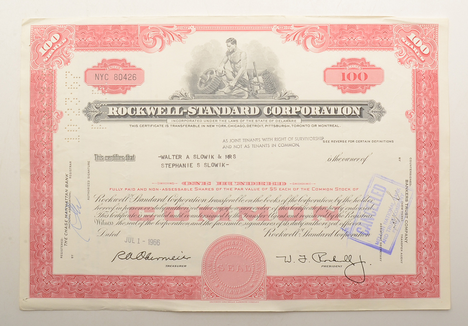 Eight Cancelled Stock Certificates