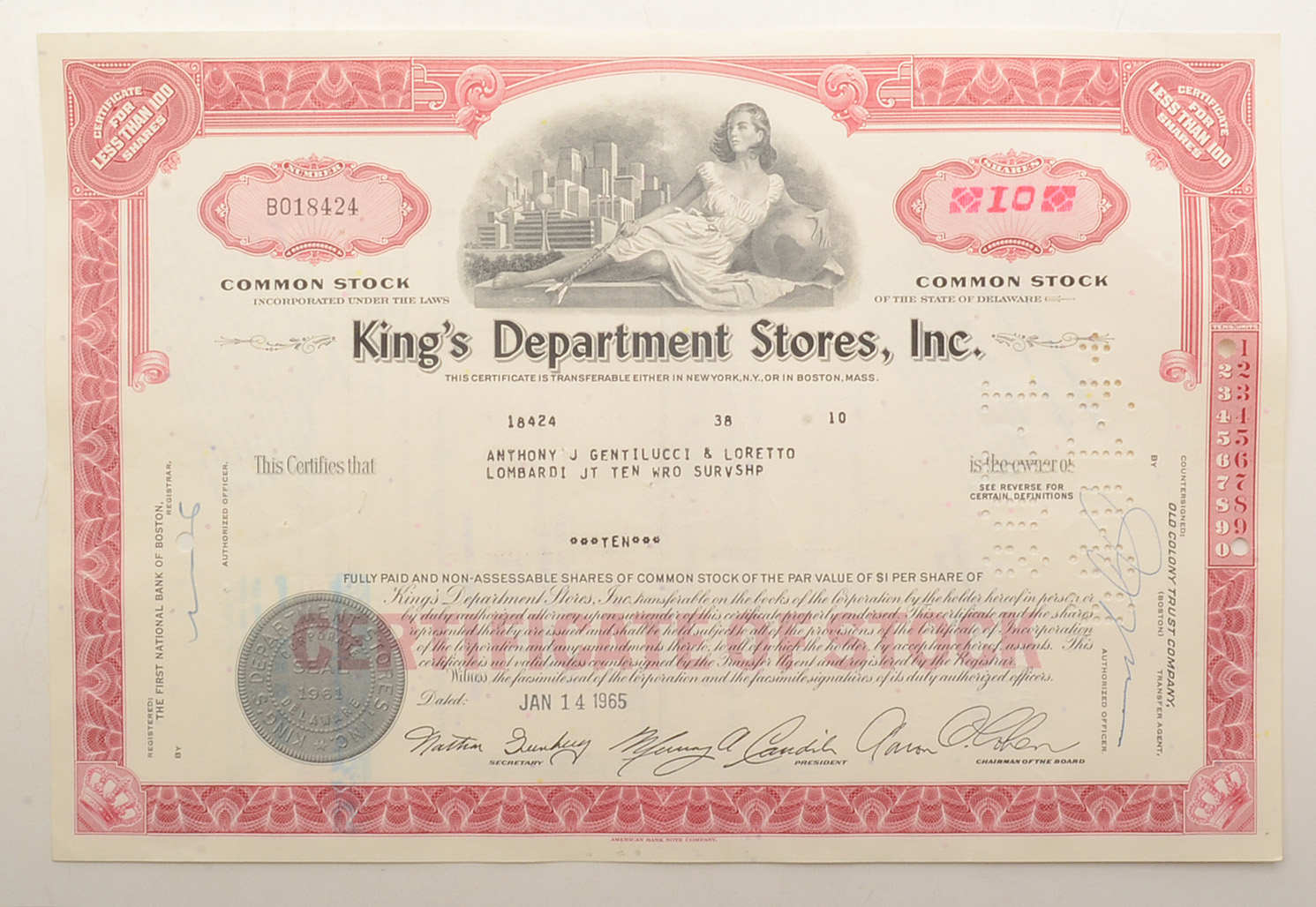 Eight Cancelled Stock Certificates