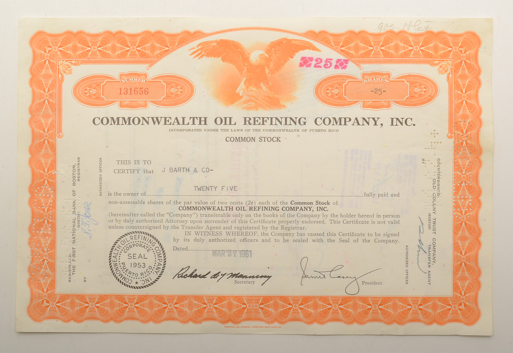 Eight Cancelled Stock Certificates