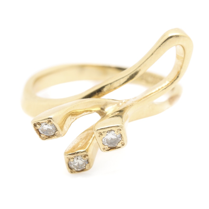 14K Yellow Gold Diamond Ribbon Ring
