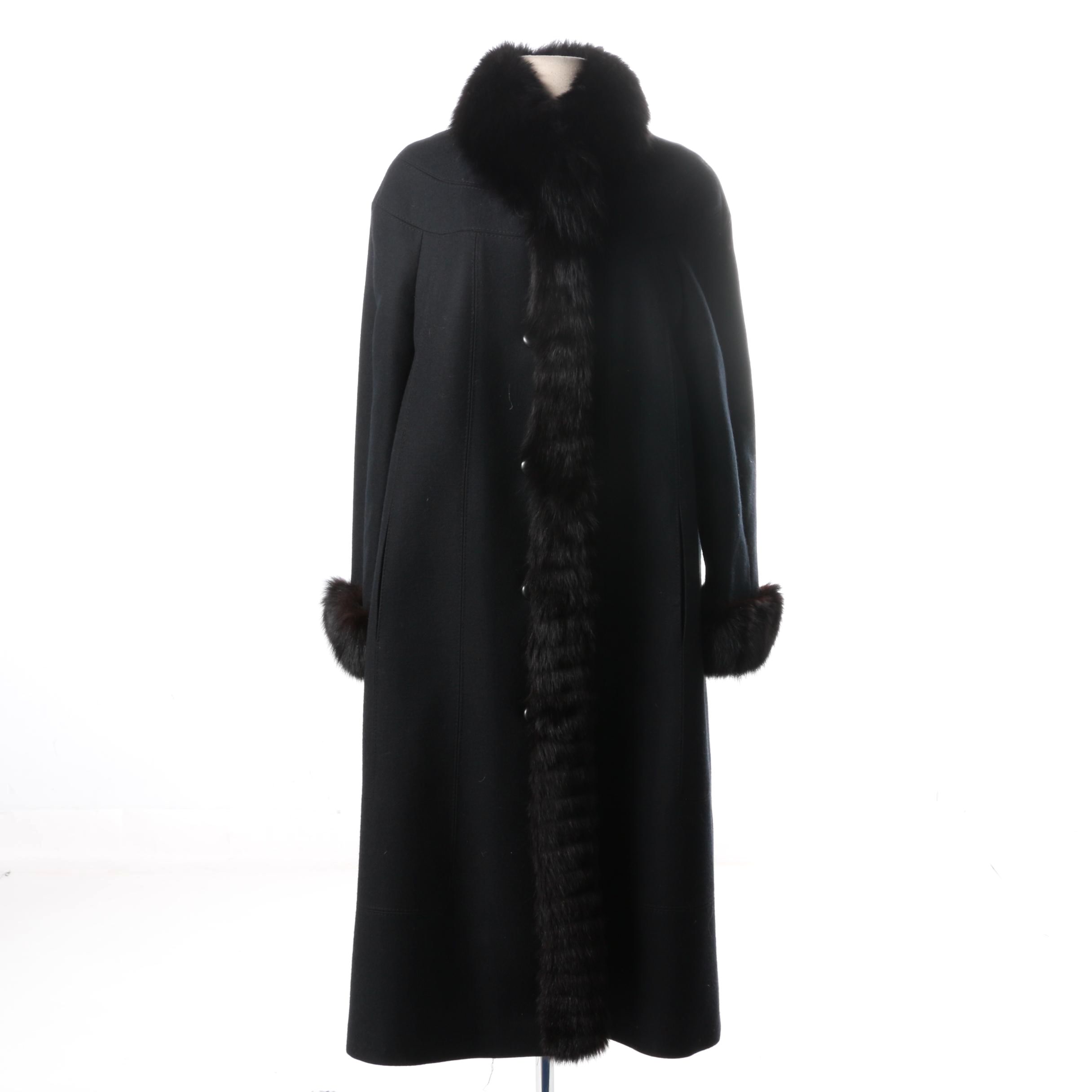 Baldin-Brussels Women's Wool Coat with Fox Fur Trim