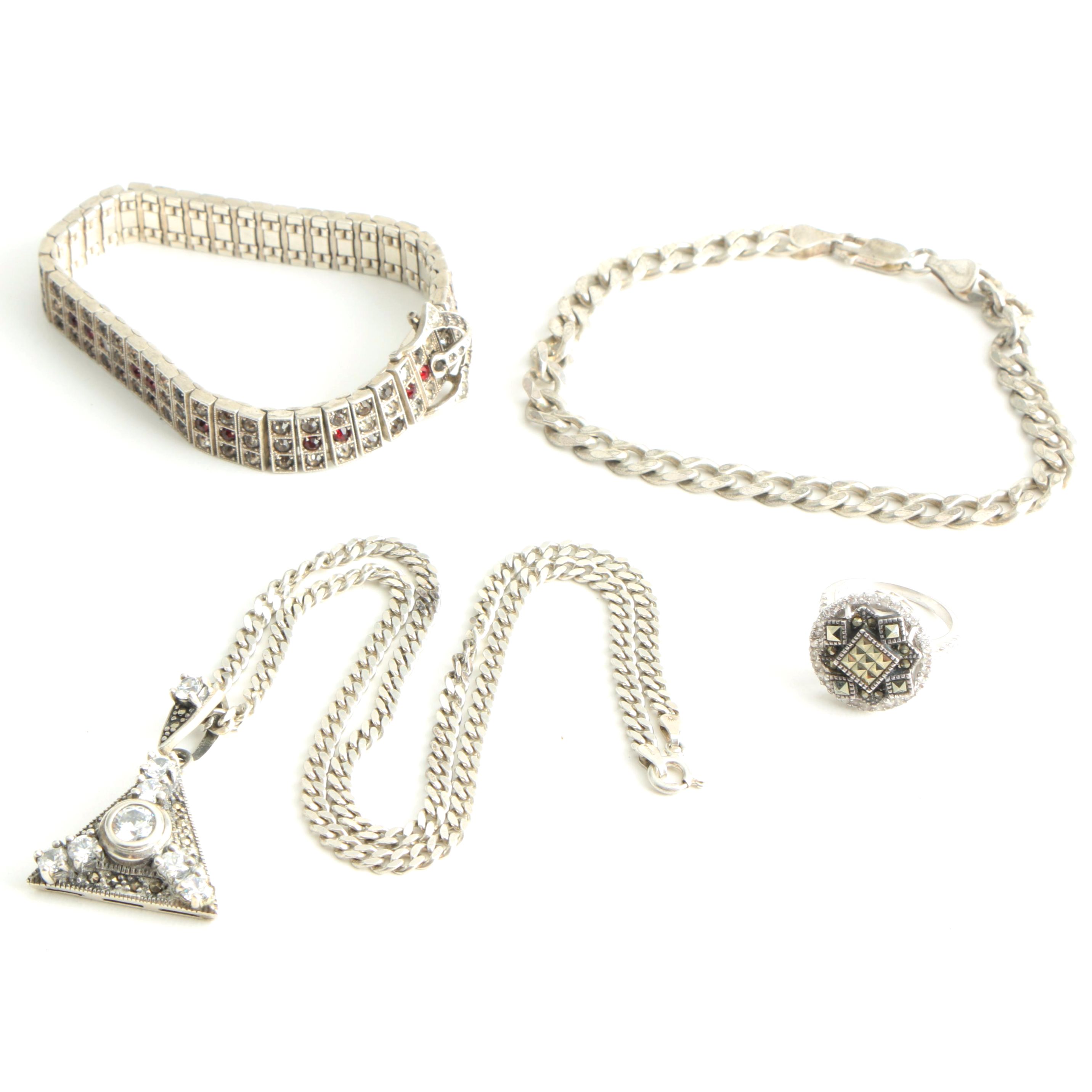 Sterling Silver Necklace Bracelets and Ring