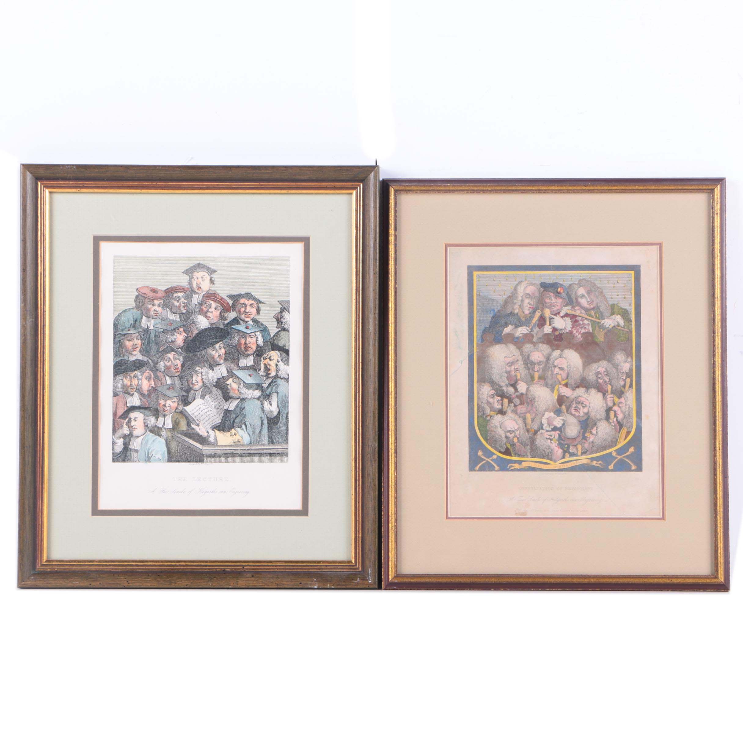 Two Hand-Colored Lithographs After William Hogarth