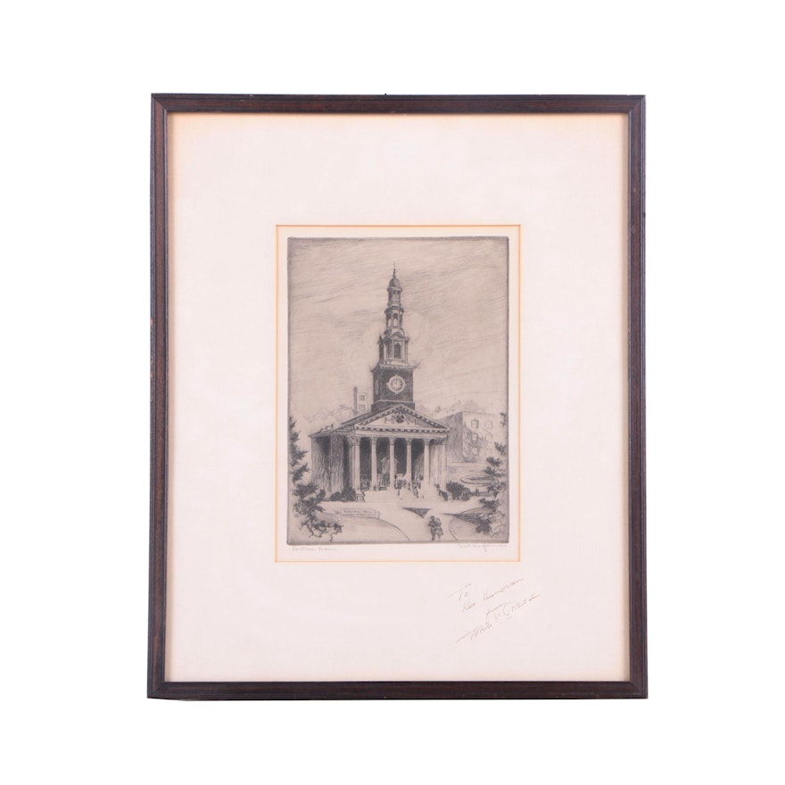 Kent Hagerman Etching of University of Kentucky's Memorial Hall "Lecture Hour"