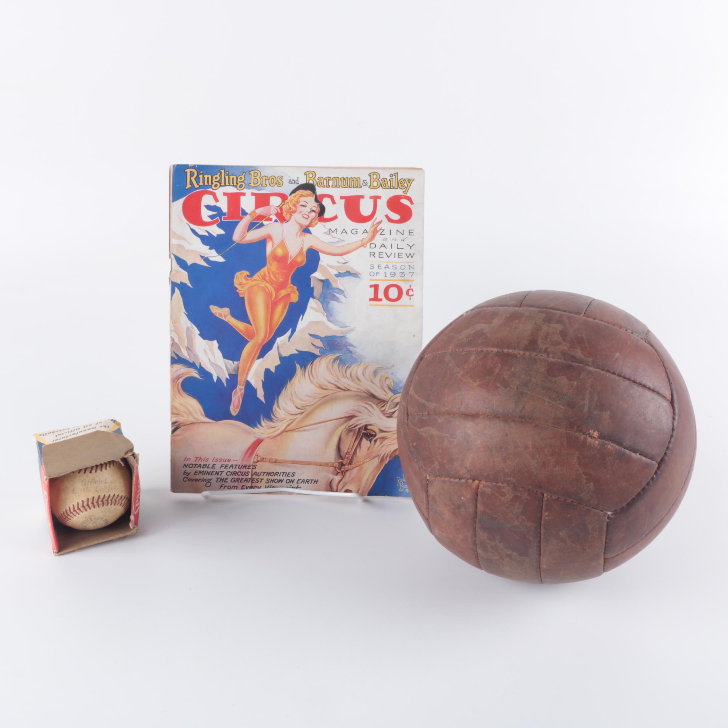 Vintage Basketball and Baseball, with Copy of "Circus" Magazine