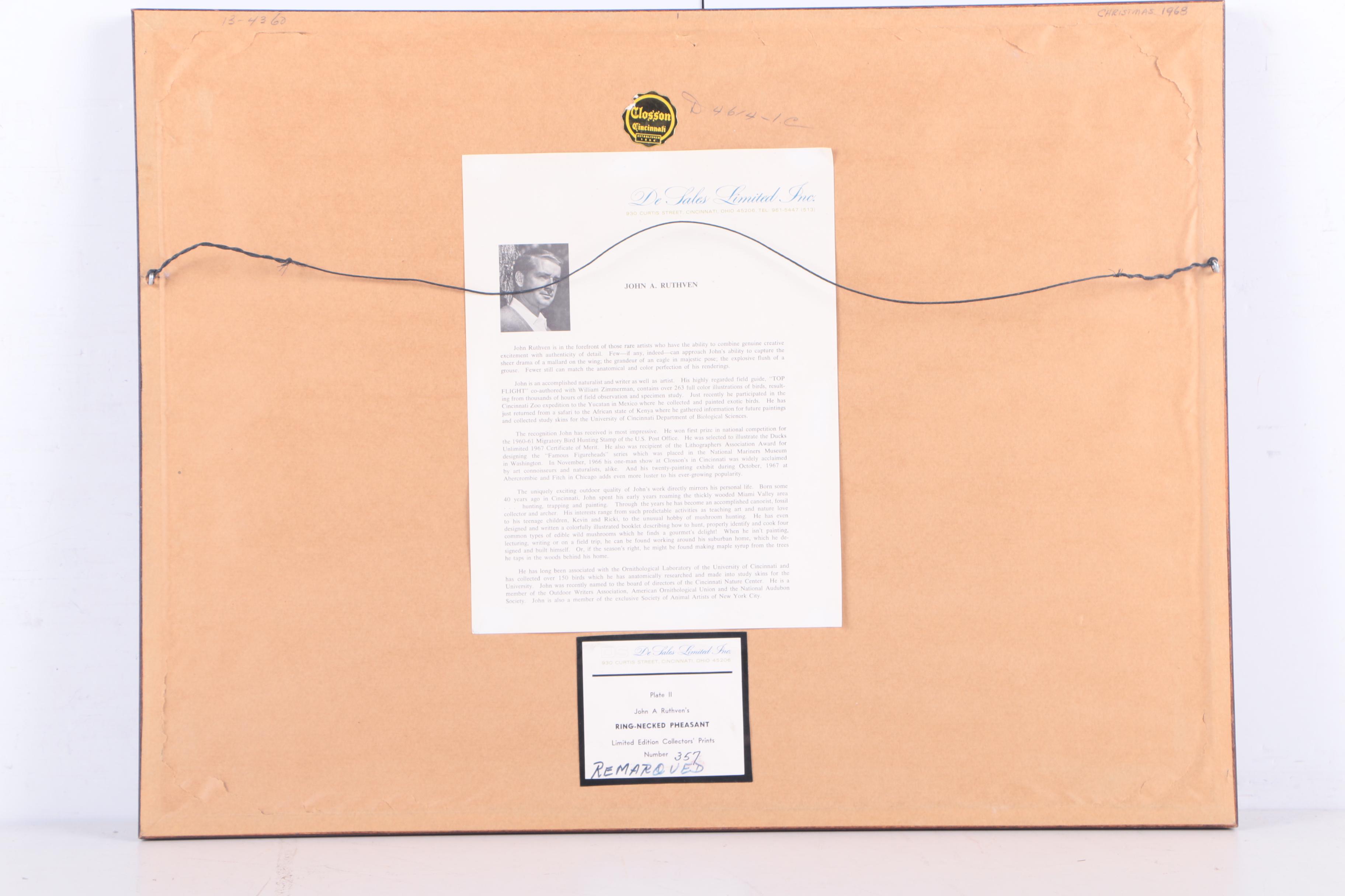 John Ruthven Limited Edition "Ring-necked Pheasant" with Remarque