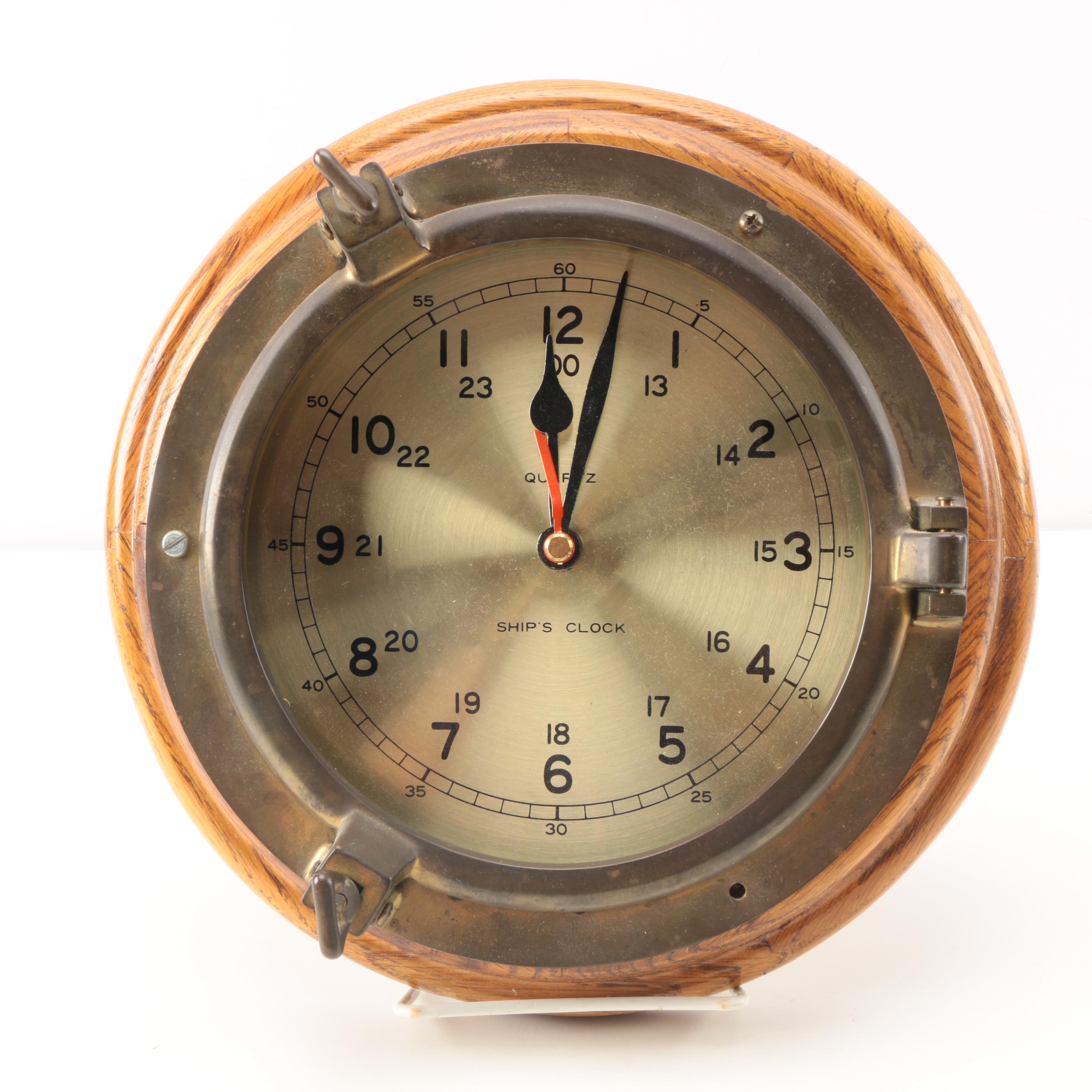 Quartz "Ship's" Wooden Porthole Clock