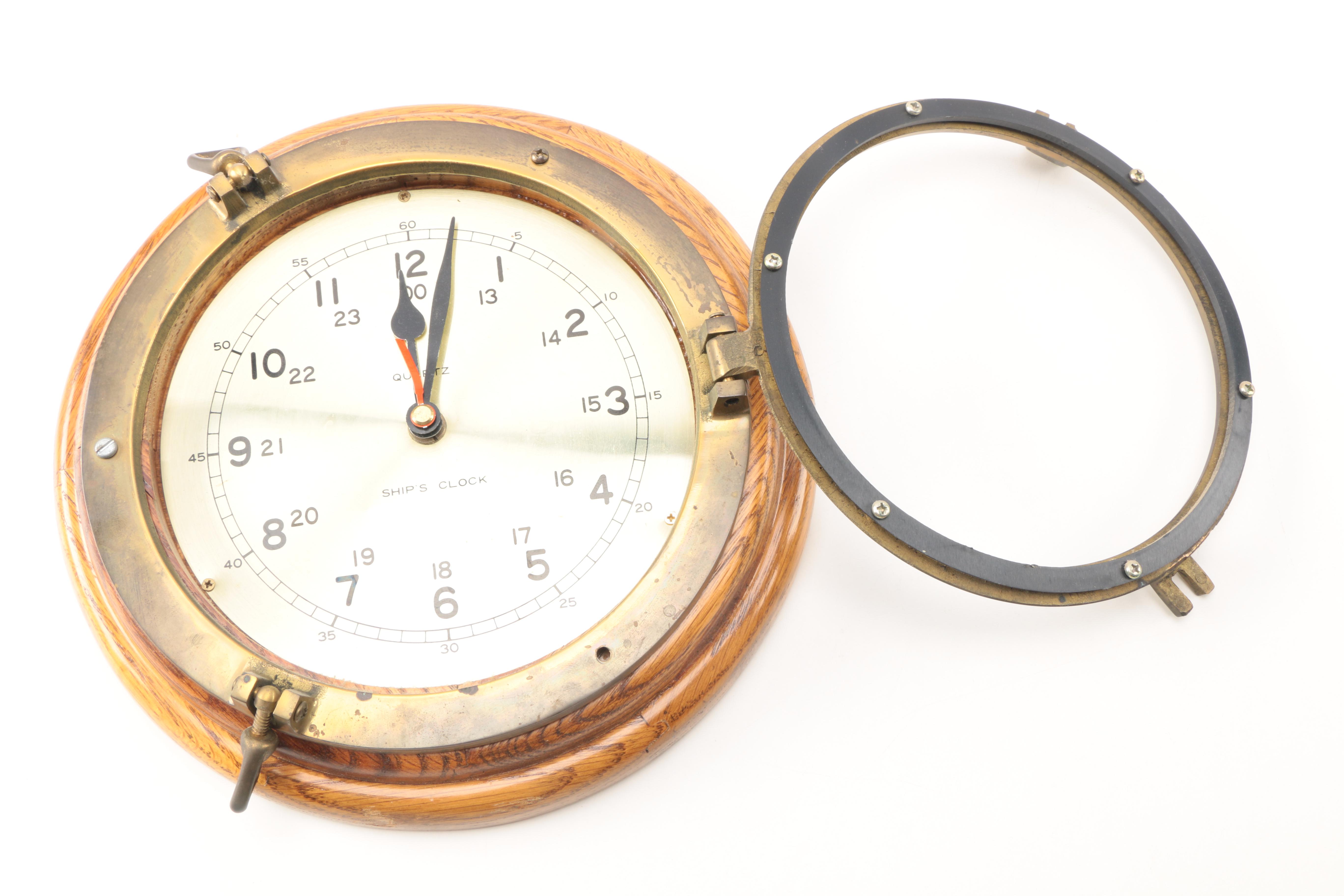 Quartz "Ship's" Wooden Porthole Clock