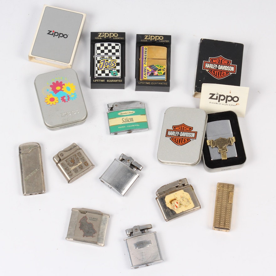 Collection of Vintage Lighters Featuring Zippo