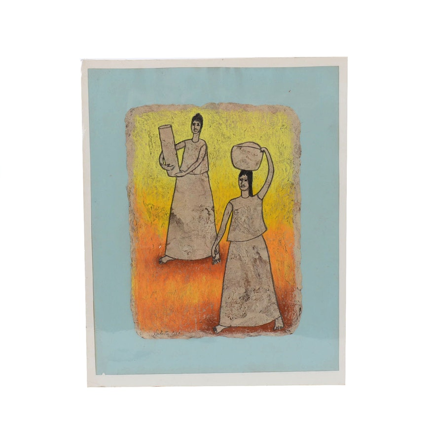 Valetta Swann Pastel Drawing of Two Women