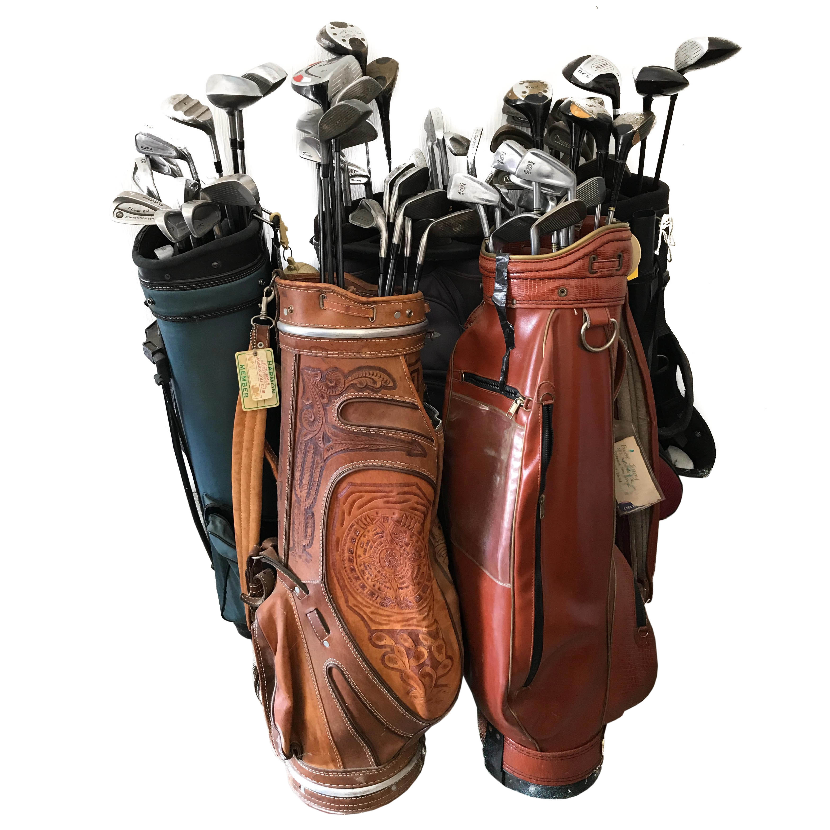 Five Golf Bags With Assorted Club Sets