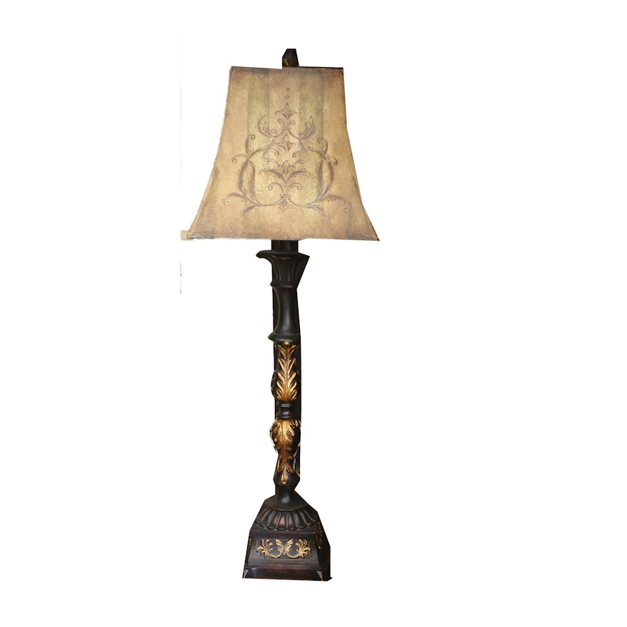 Black and Gold Accent Lamp with Painted Shade