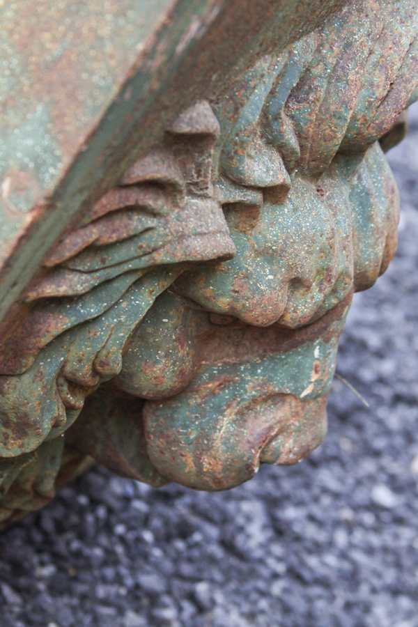 Pair of Green Cast Iron Lion Planters