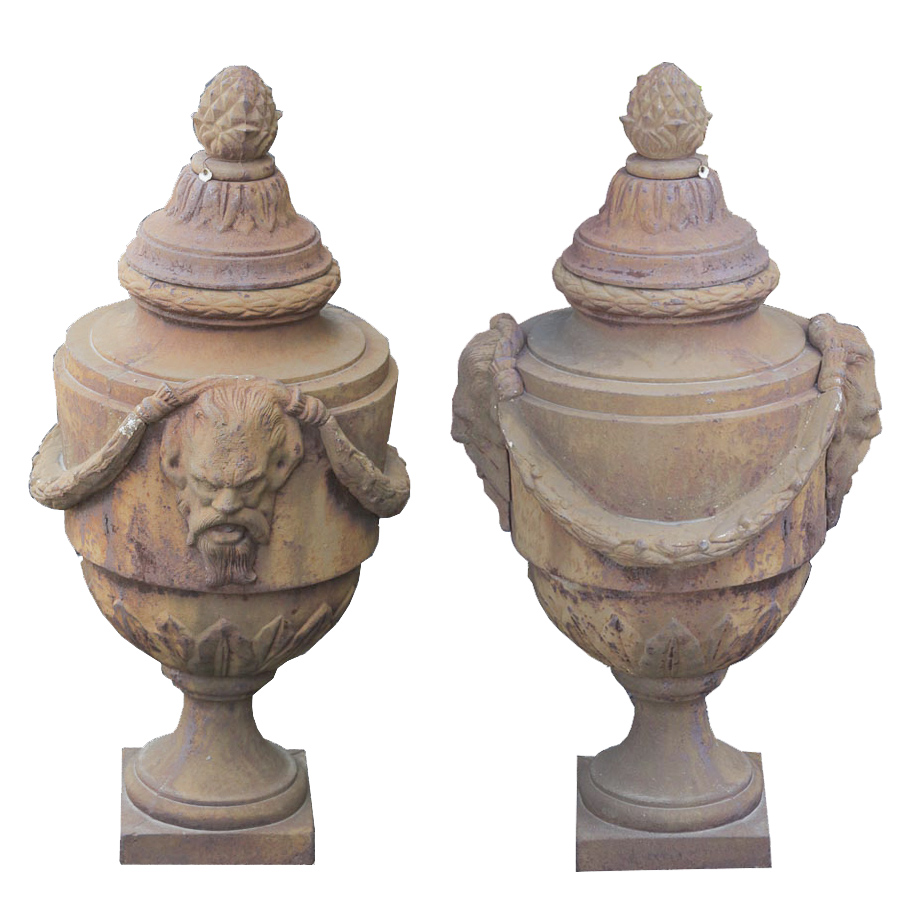 Pair of Cast Iron Urns