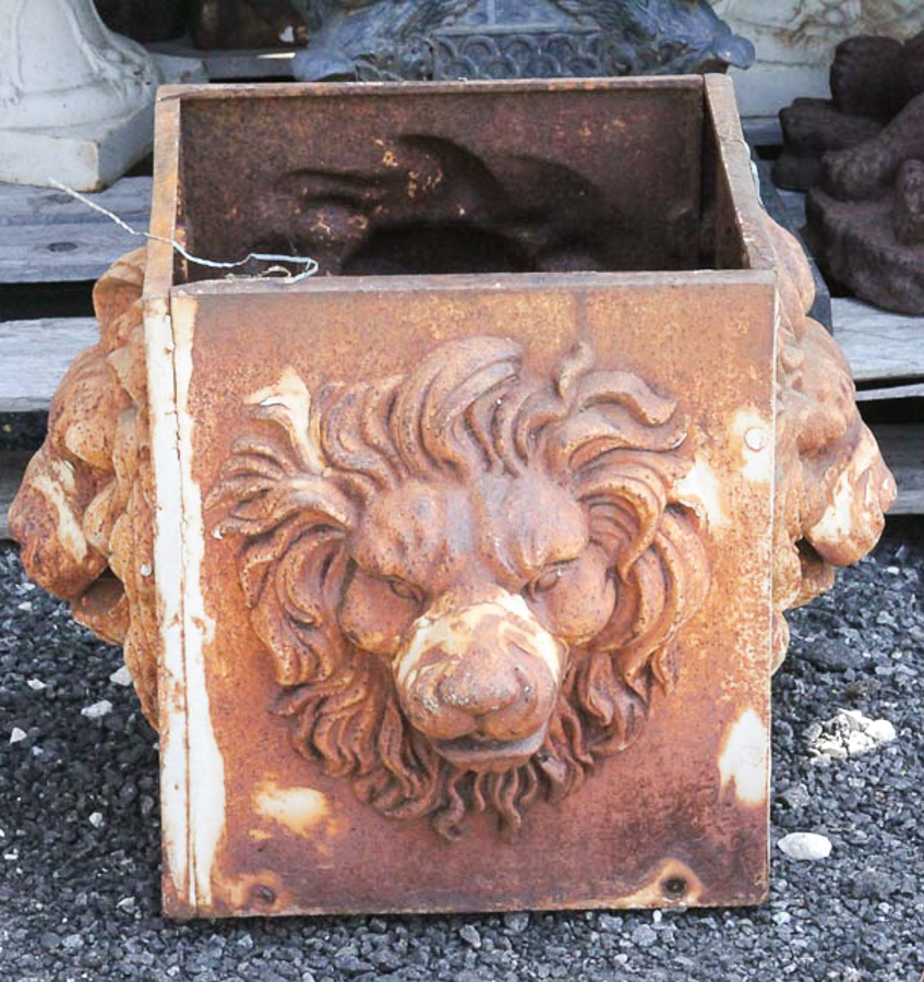 White Cast Iron Lion Planter