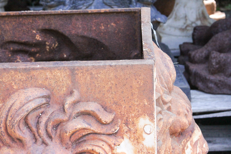 White Cast Iron Lion Planter