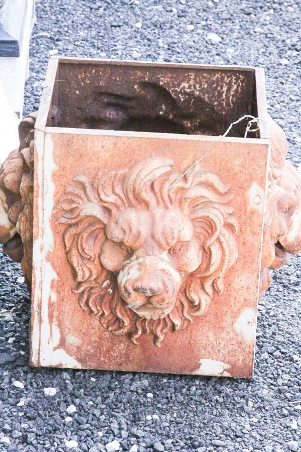 White Cast Iron Lion Planter