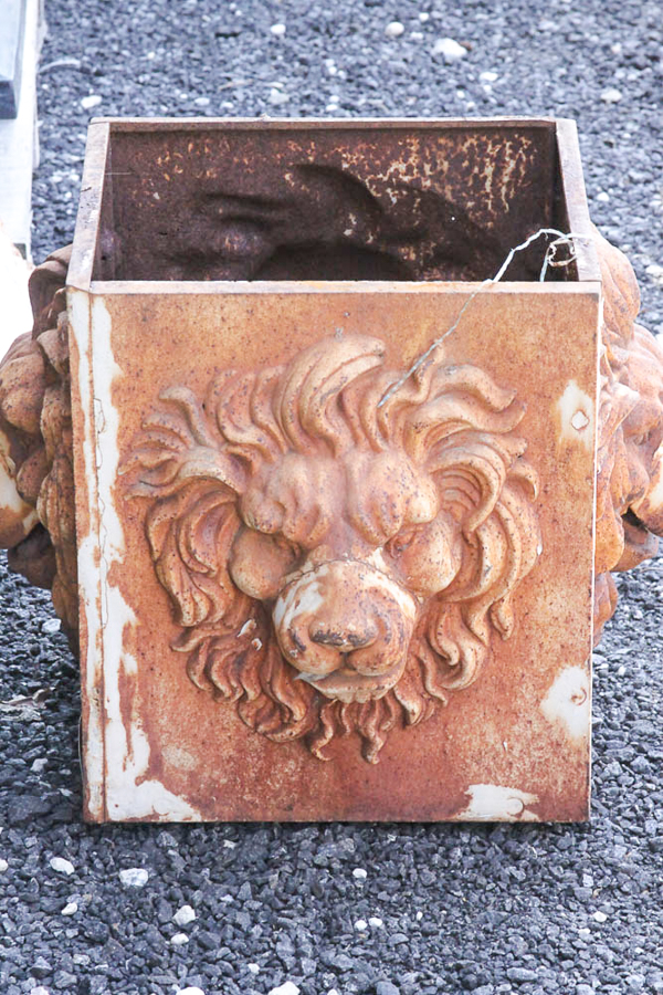 White Cast Iron Lion Planter