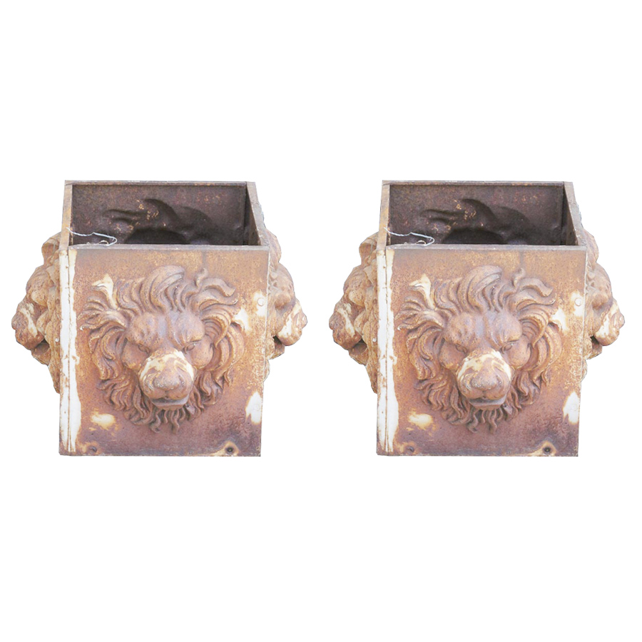 White Cast Iron Lion Planter
