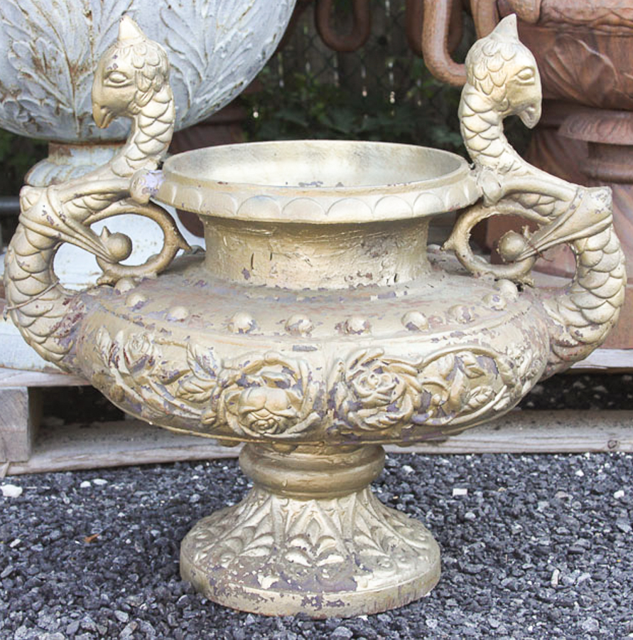 Pair of Gold Painted Serpent Urns