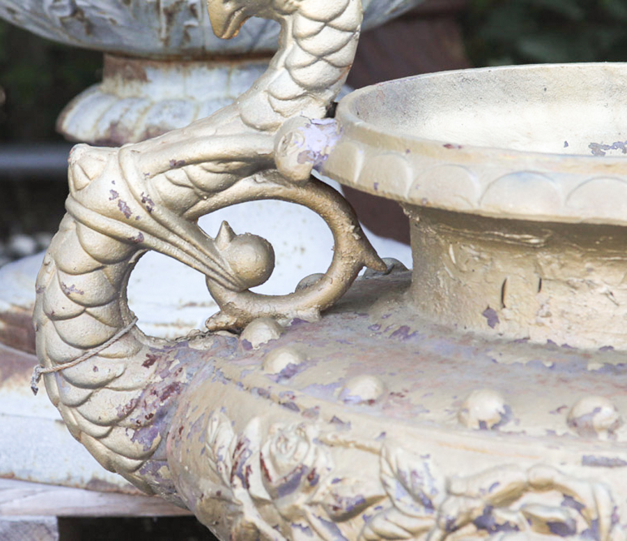 Pair of Gold Painted Serpent Urns
