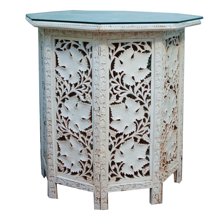 Painted Carved Wood Side Table