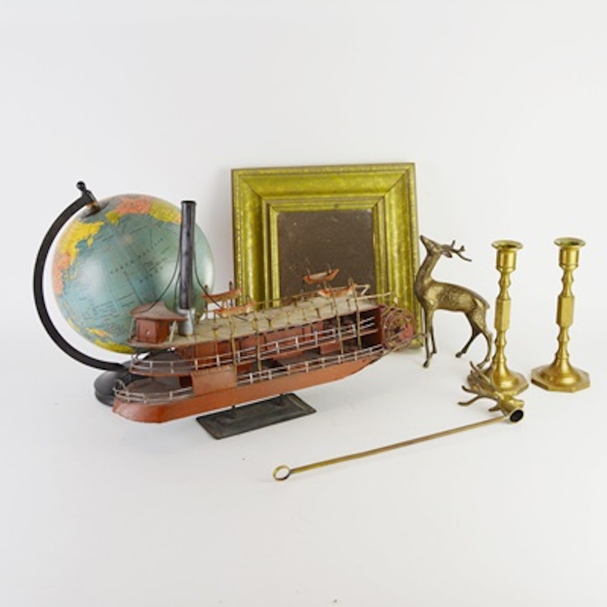 Decor Group Including Desktop Paddle Steamer