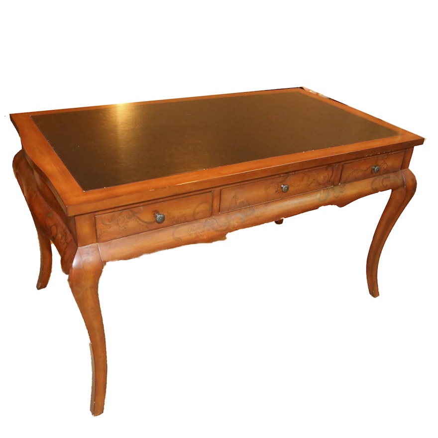 Hand Painted Writing Desk with Leather Inlay