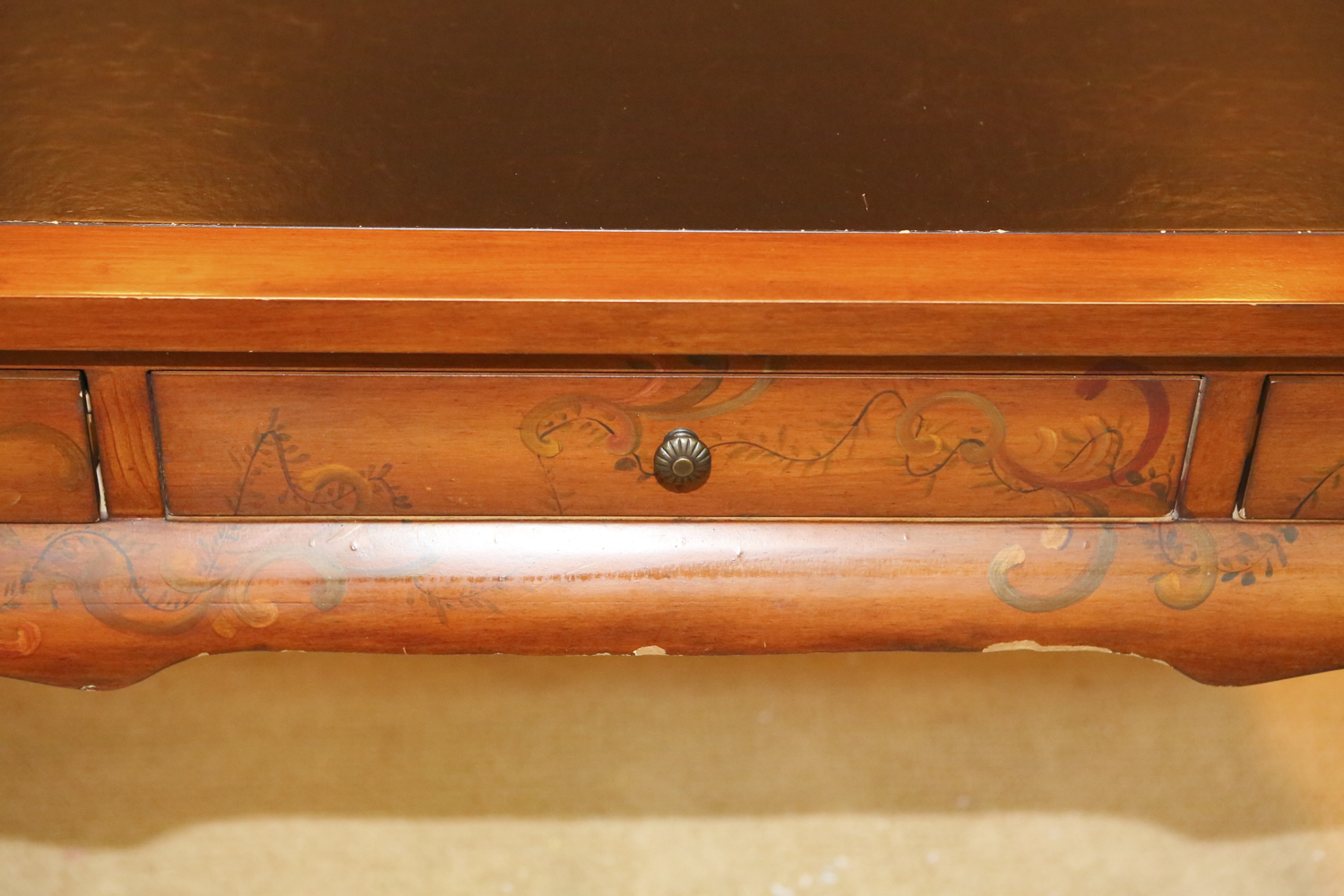 Hand Painted Writing Desk with Leather Inlay