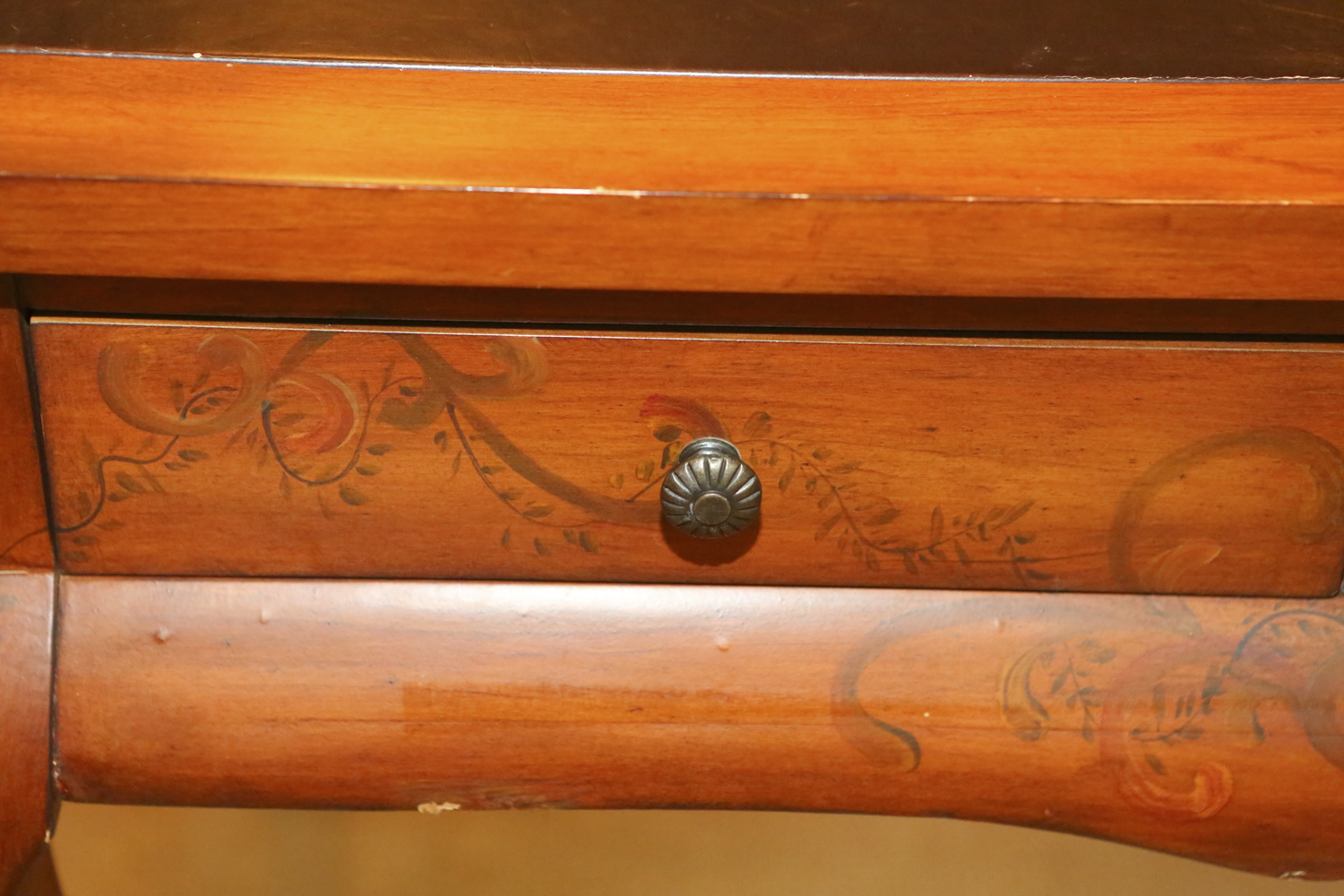 Hand Painted Writing Desk with Leather Inlay