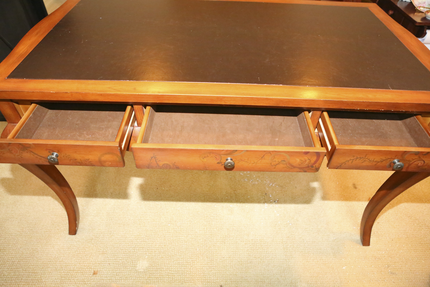 Hand Painted Writing Desk with Leather Inlay