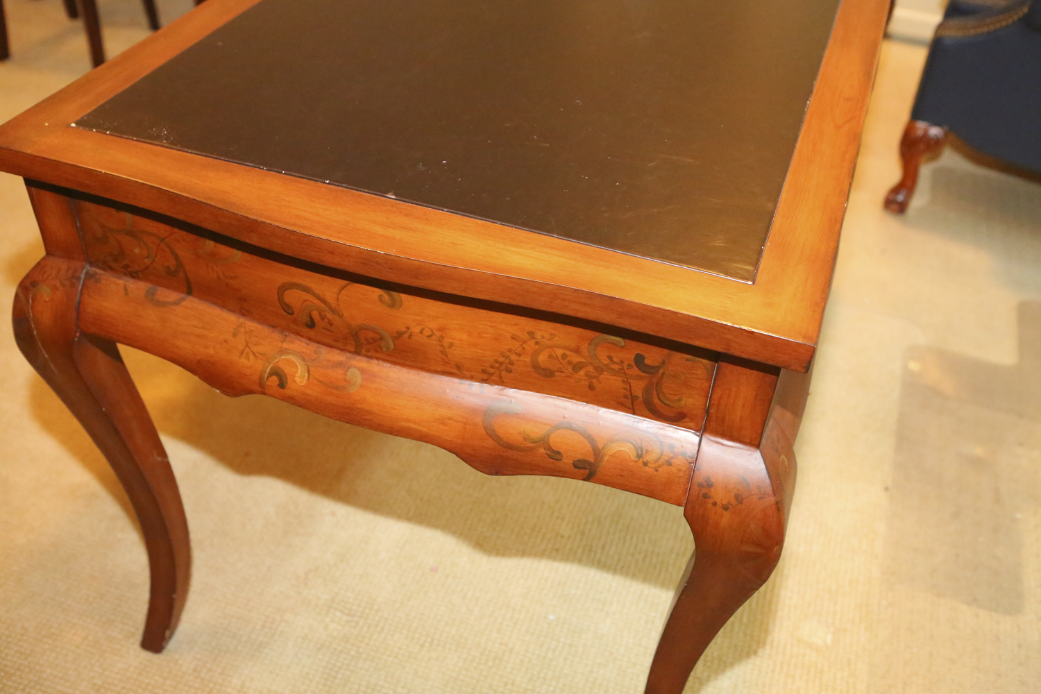 Hand Painted Writing Desk with Leather Inlay