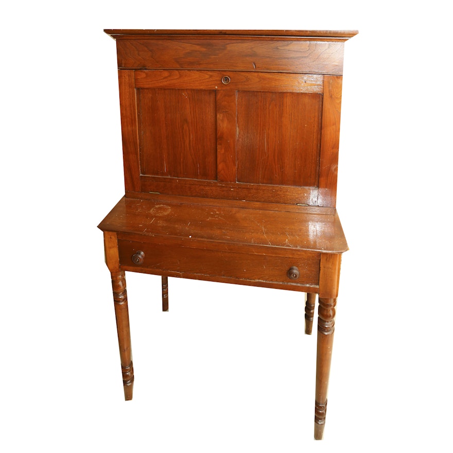 Antique American Walnut Drop Front Plantation Desk With Fitted Interior