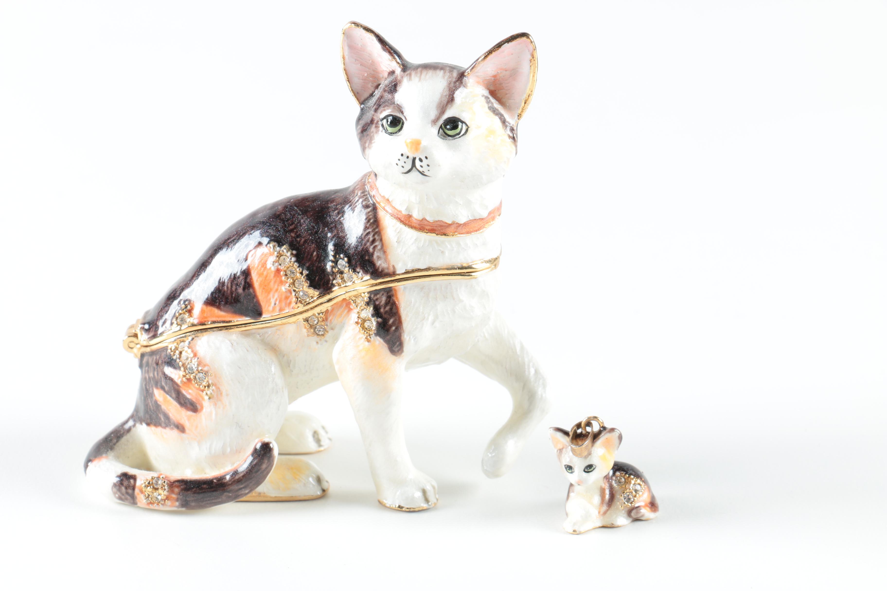 Figural Cat Porcelain Trinket Boxes