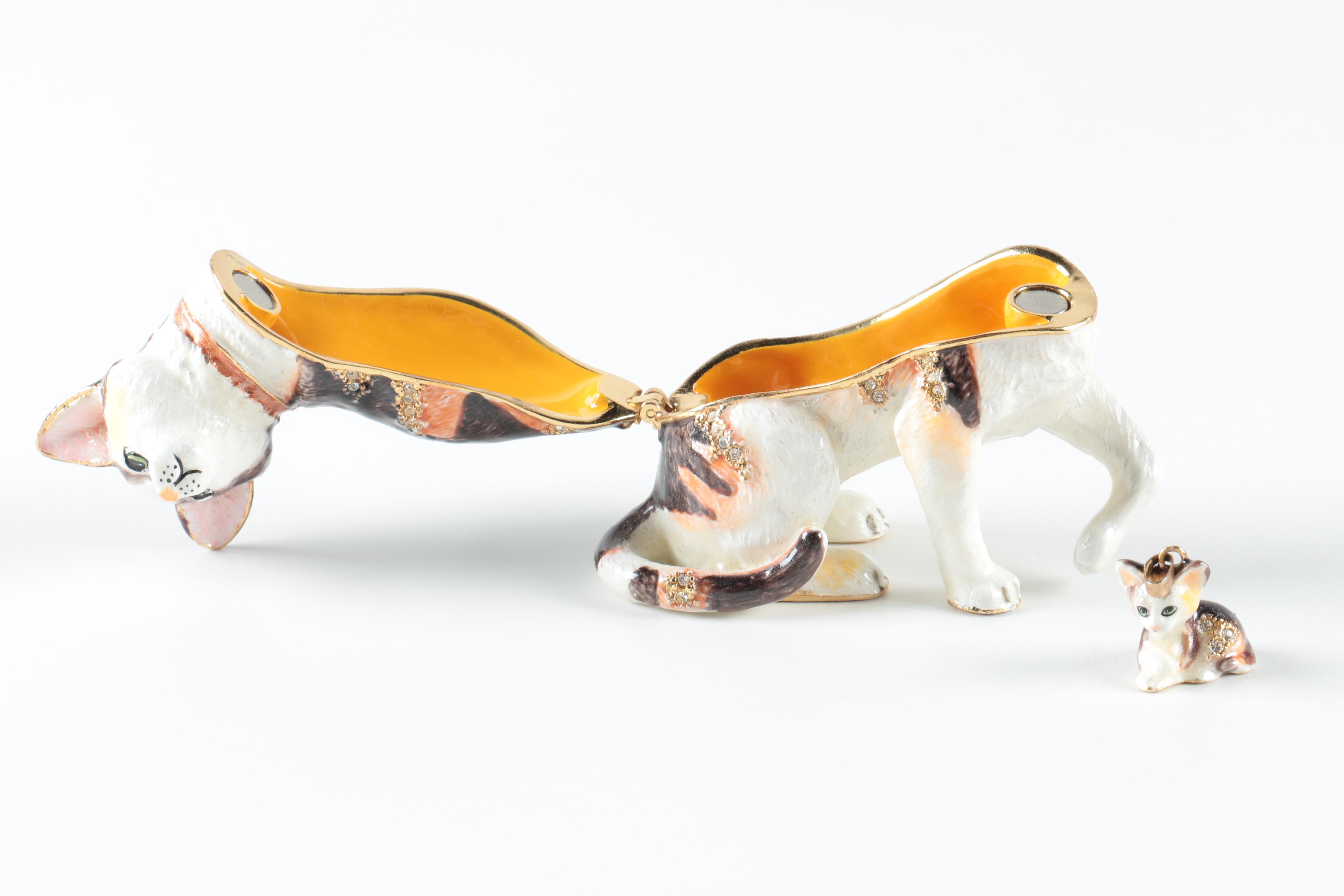 Figural Cat Porcelain Trinket Boxes