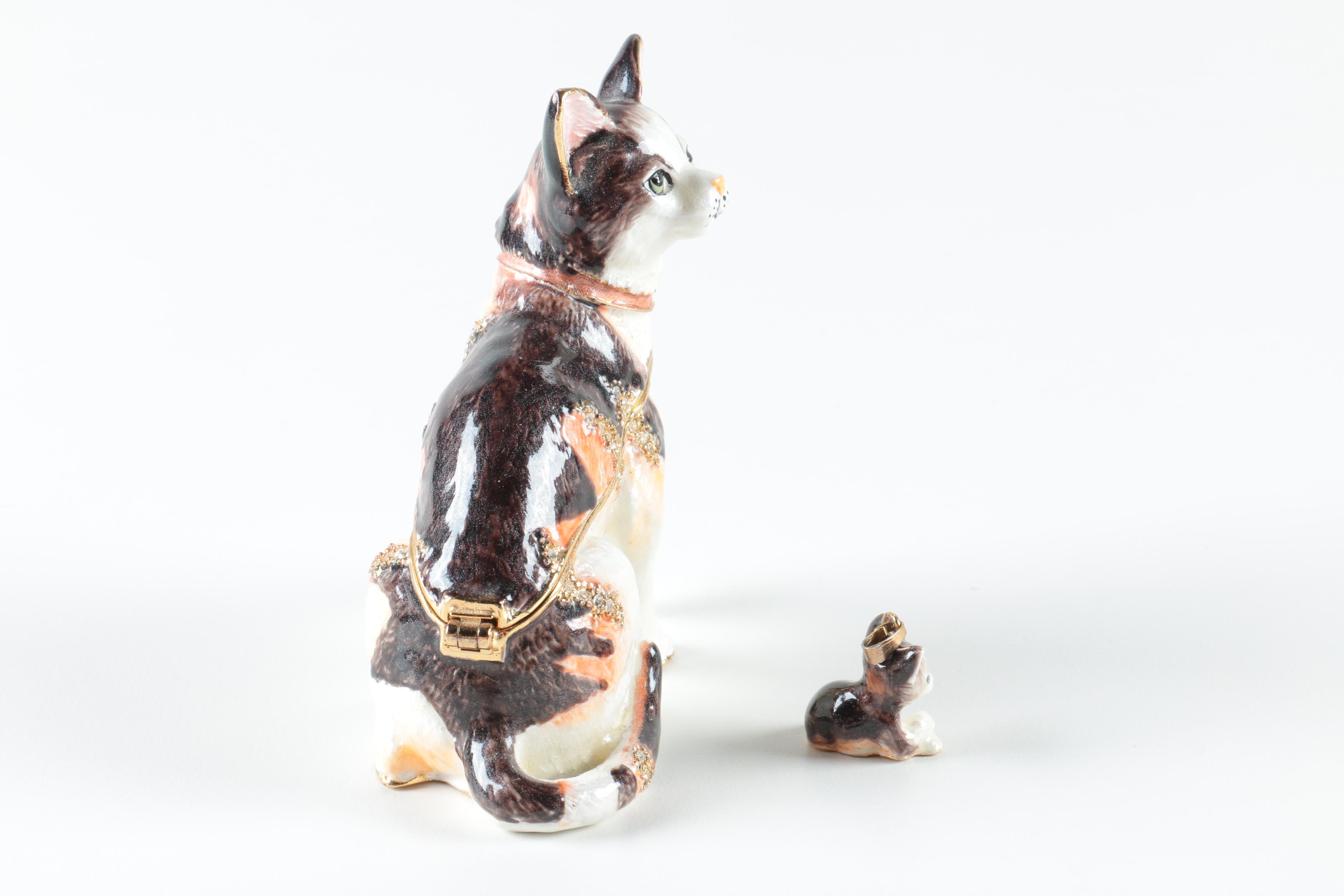 Figural Cat Porcelain Trinket Boxes