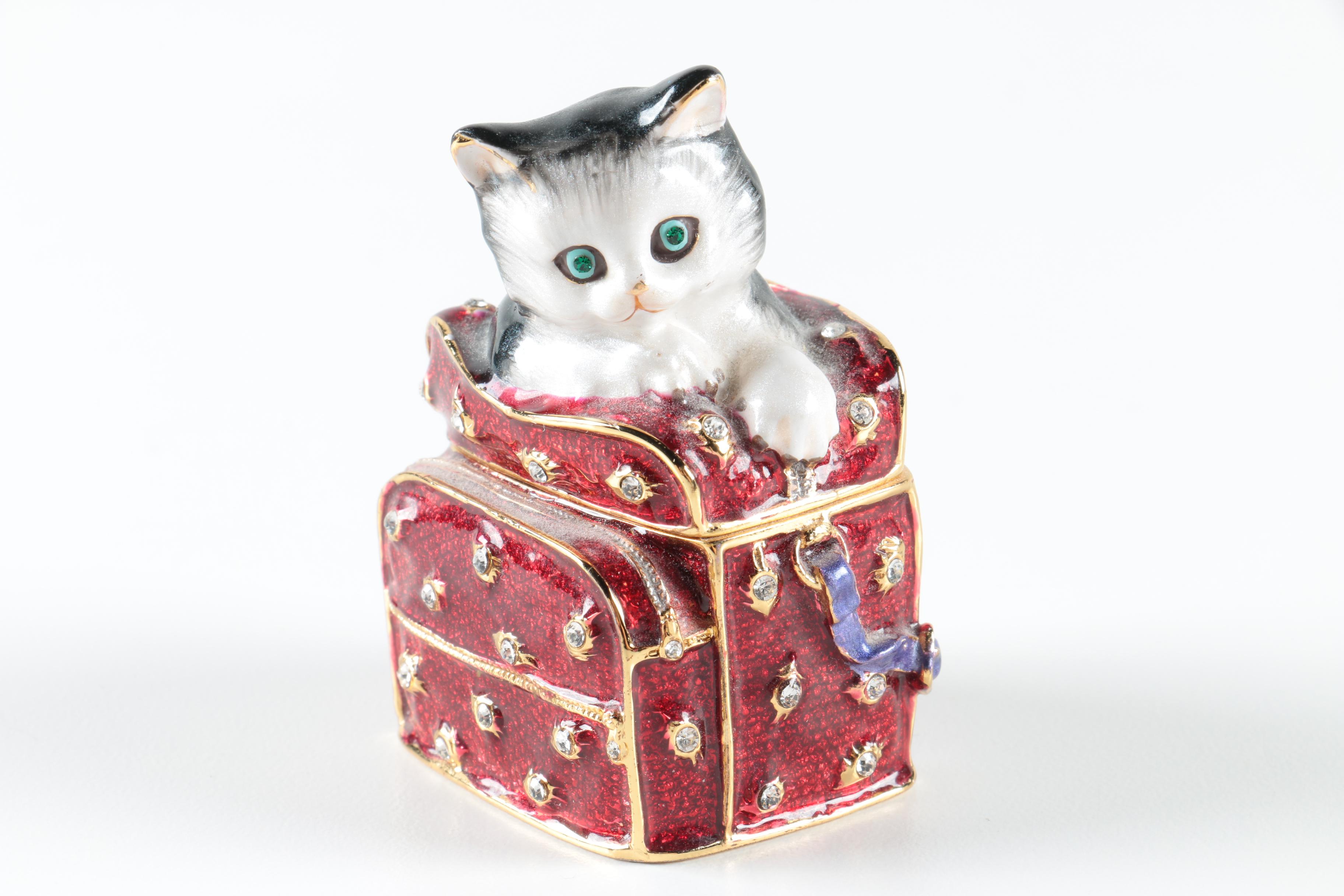 Figural Cat Porcelain Trinket Boxes