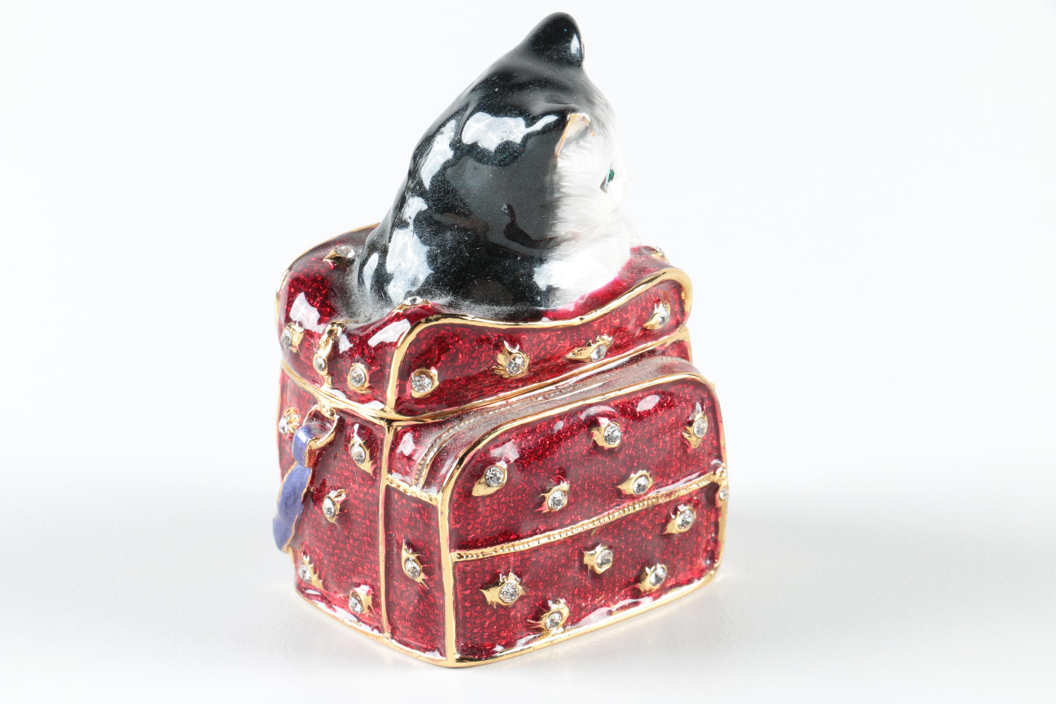 Figural Cat Porcelain Trinket Boxes