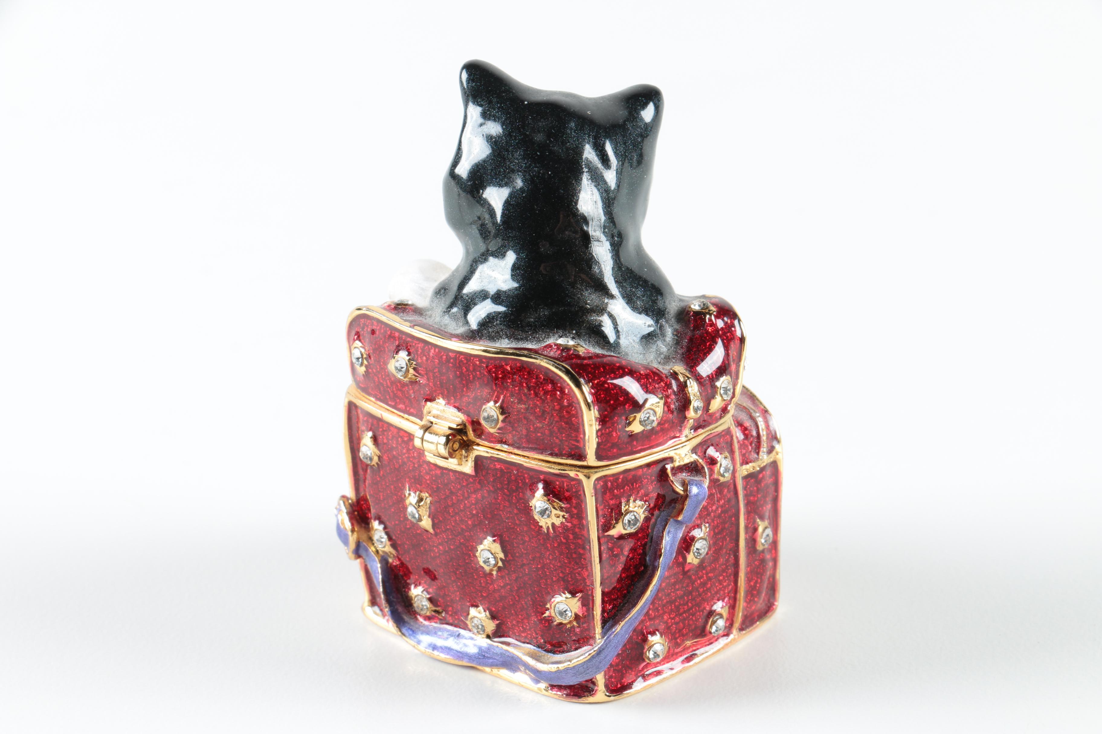 Figural Cat Porcelain Trinket Boxes