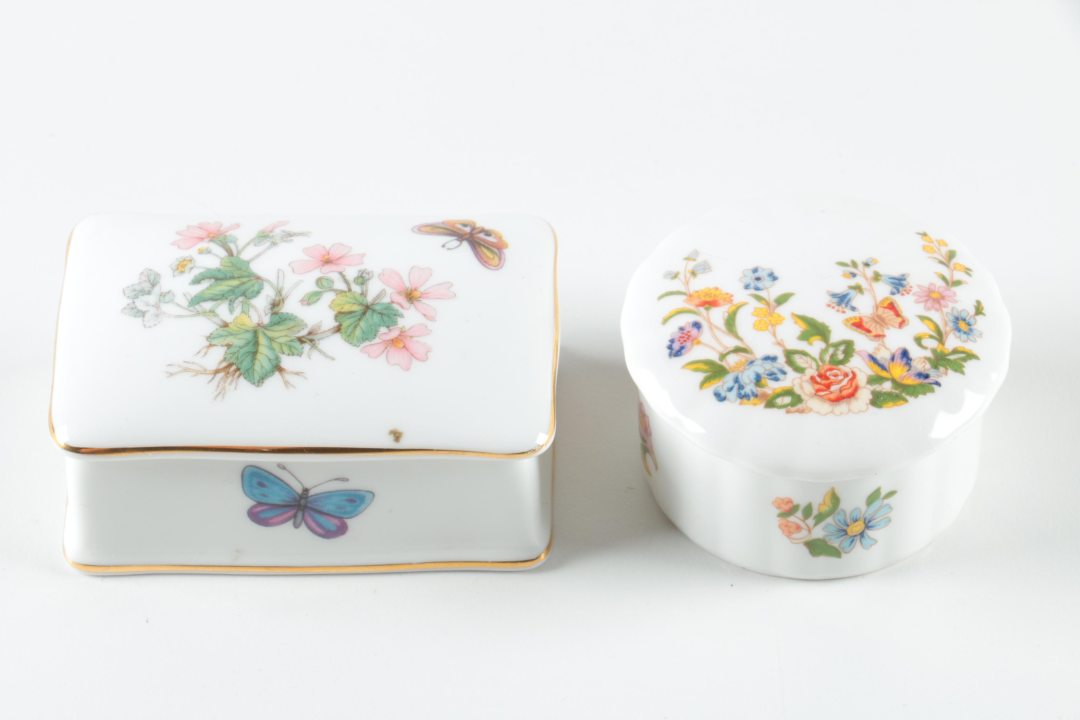 Porcelain Trinket Boxes and Figurine plus Vintage Compact