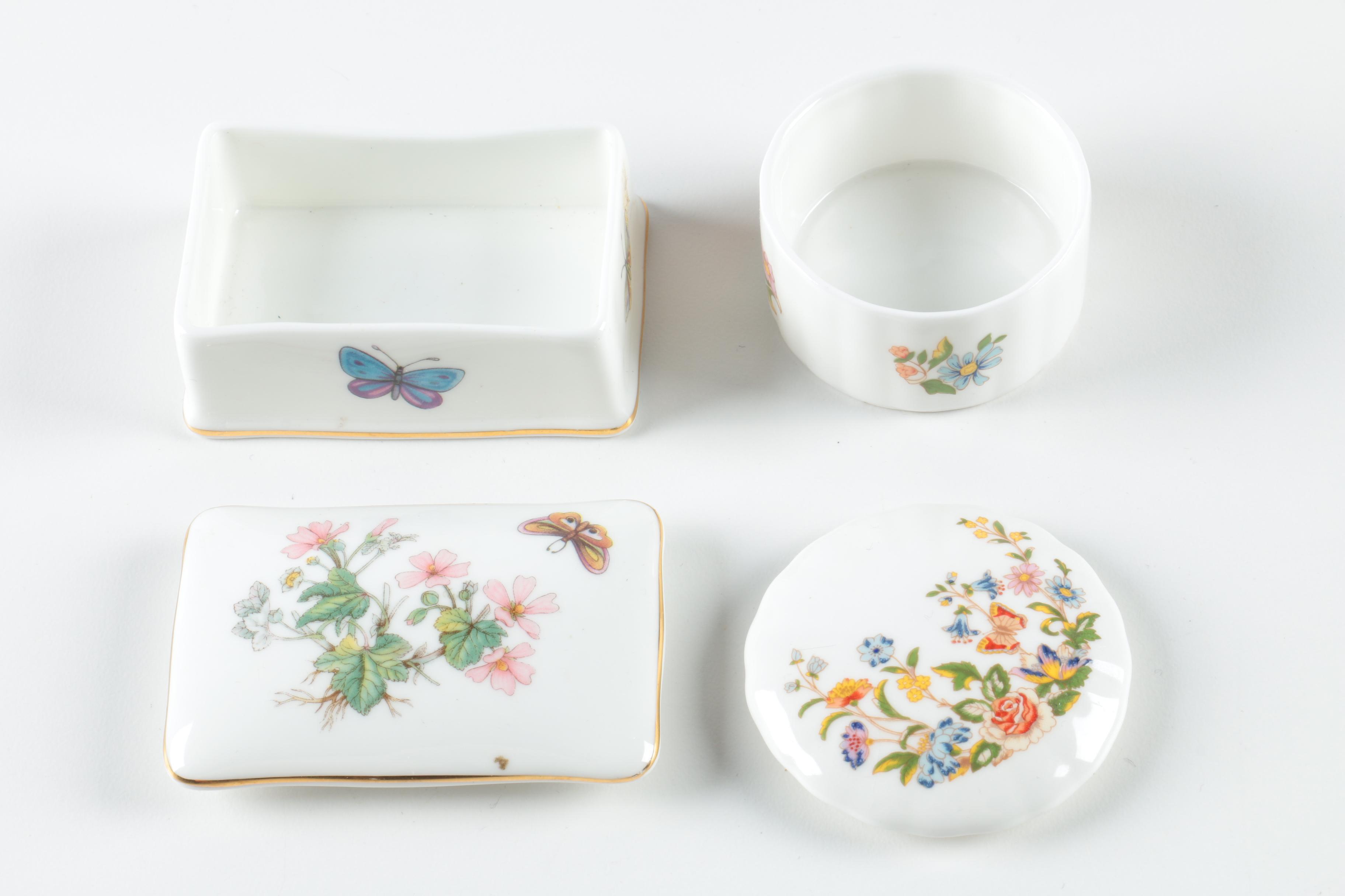 Porcelain Trinket Boxes and Figurine plus Vintage Compact