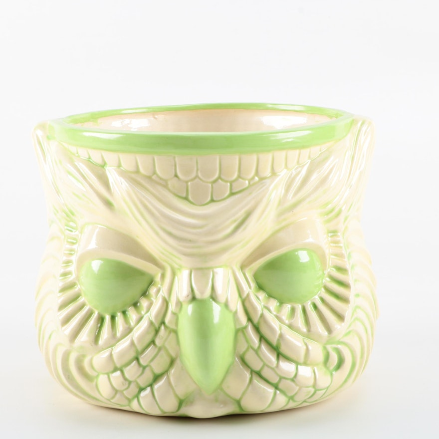 Vintage Glazed Earthenware Owl Planter