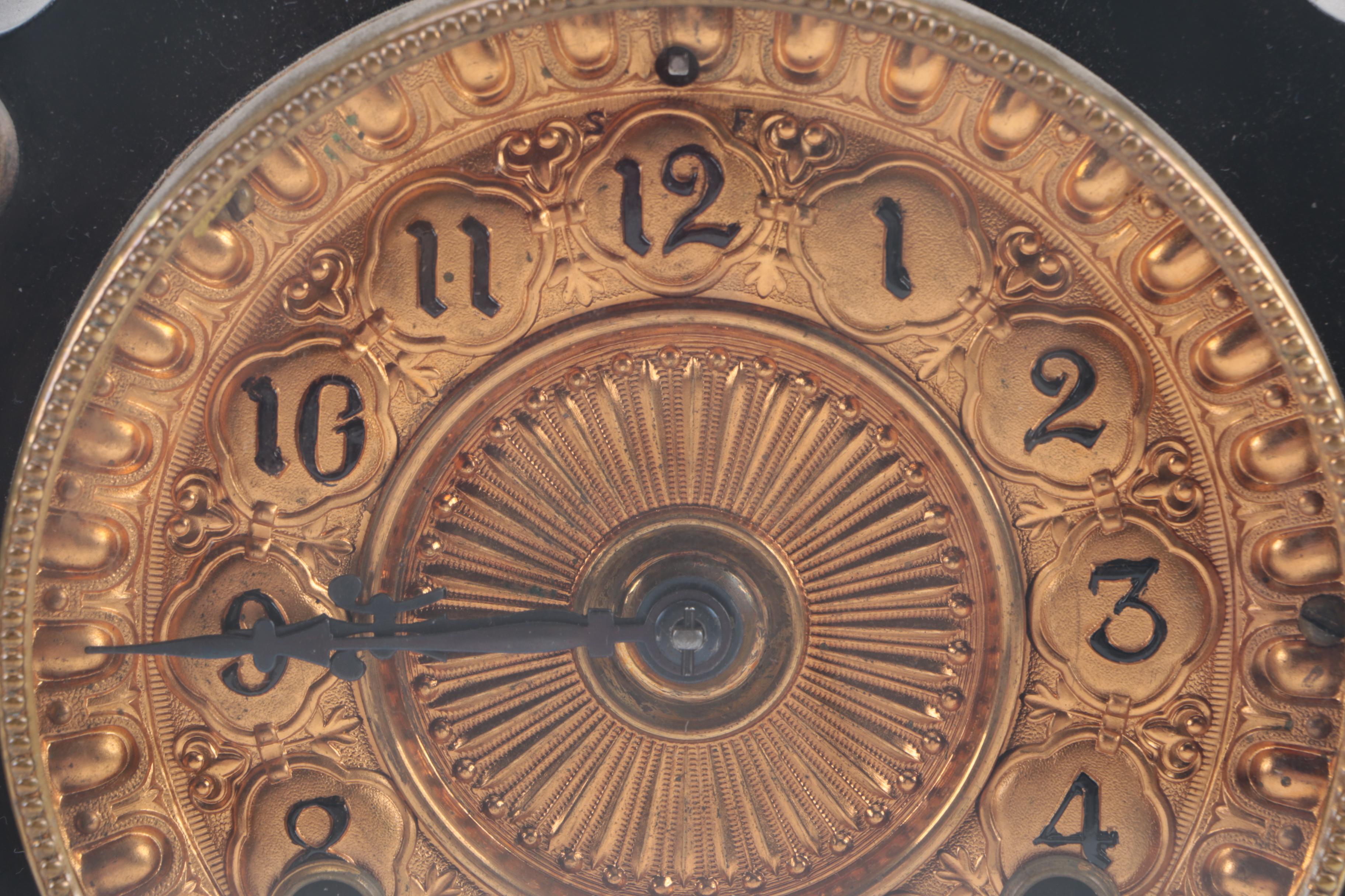 Vintage Black Lacquered Mantel Clock by Ansonia