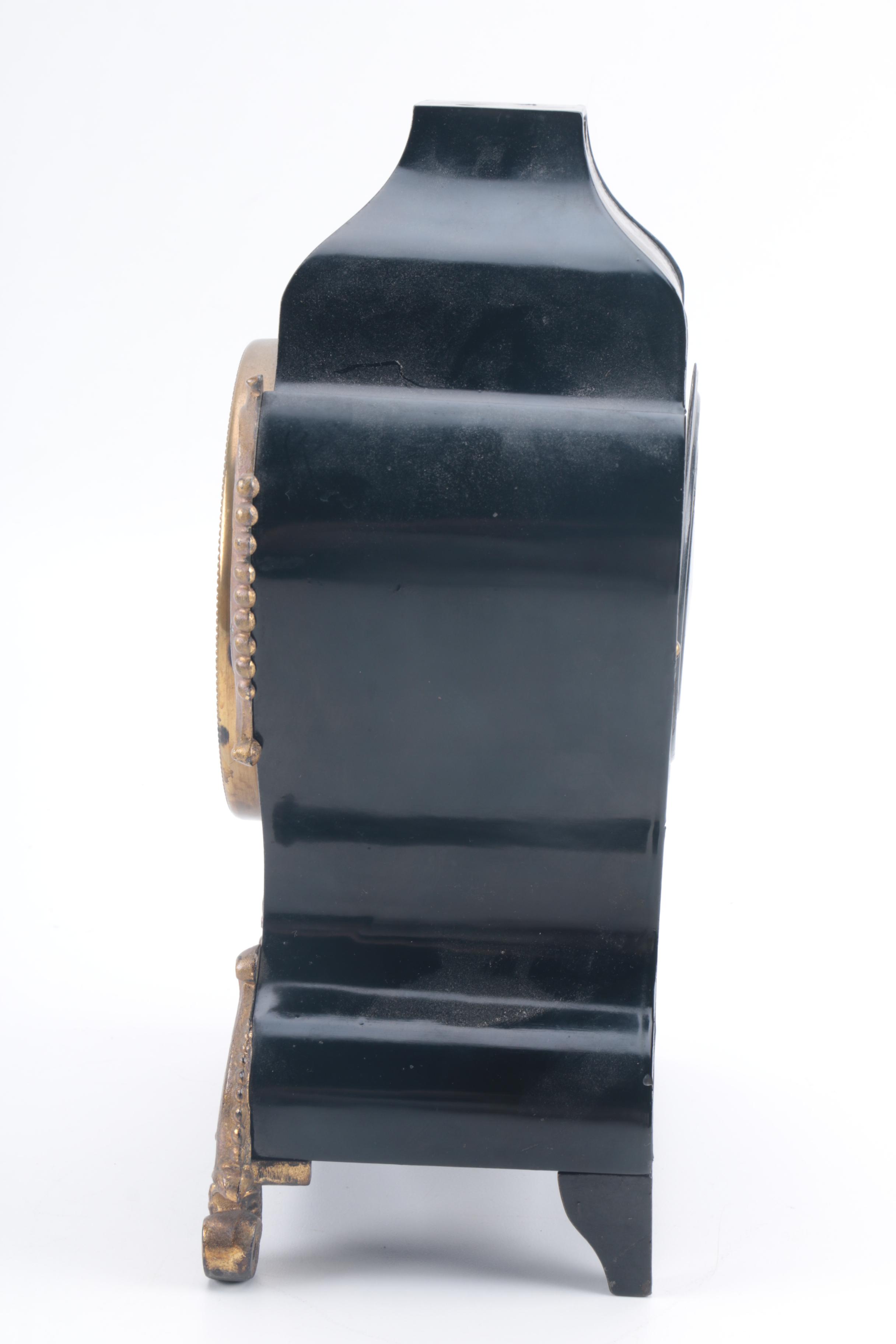 Vintage Black Lacquered Mantel Clock by Ansonia