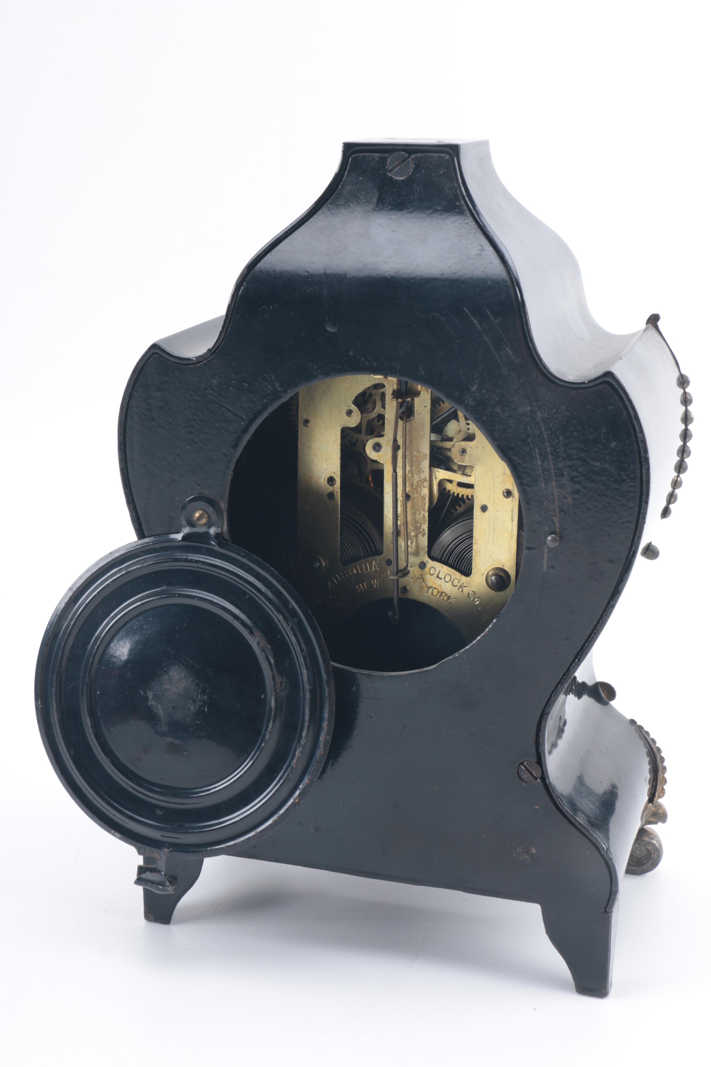 Vintage Black Lacquered Mantel Clock by Ansonia