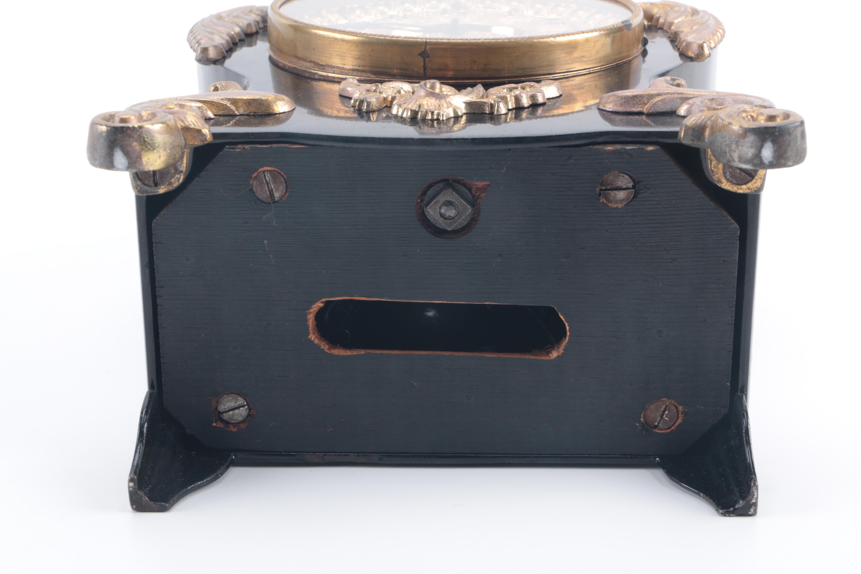 Vintage Black Lacquered Mantel Clock by Ansonia