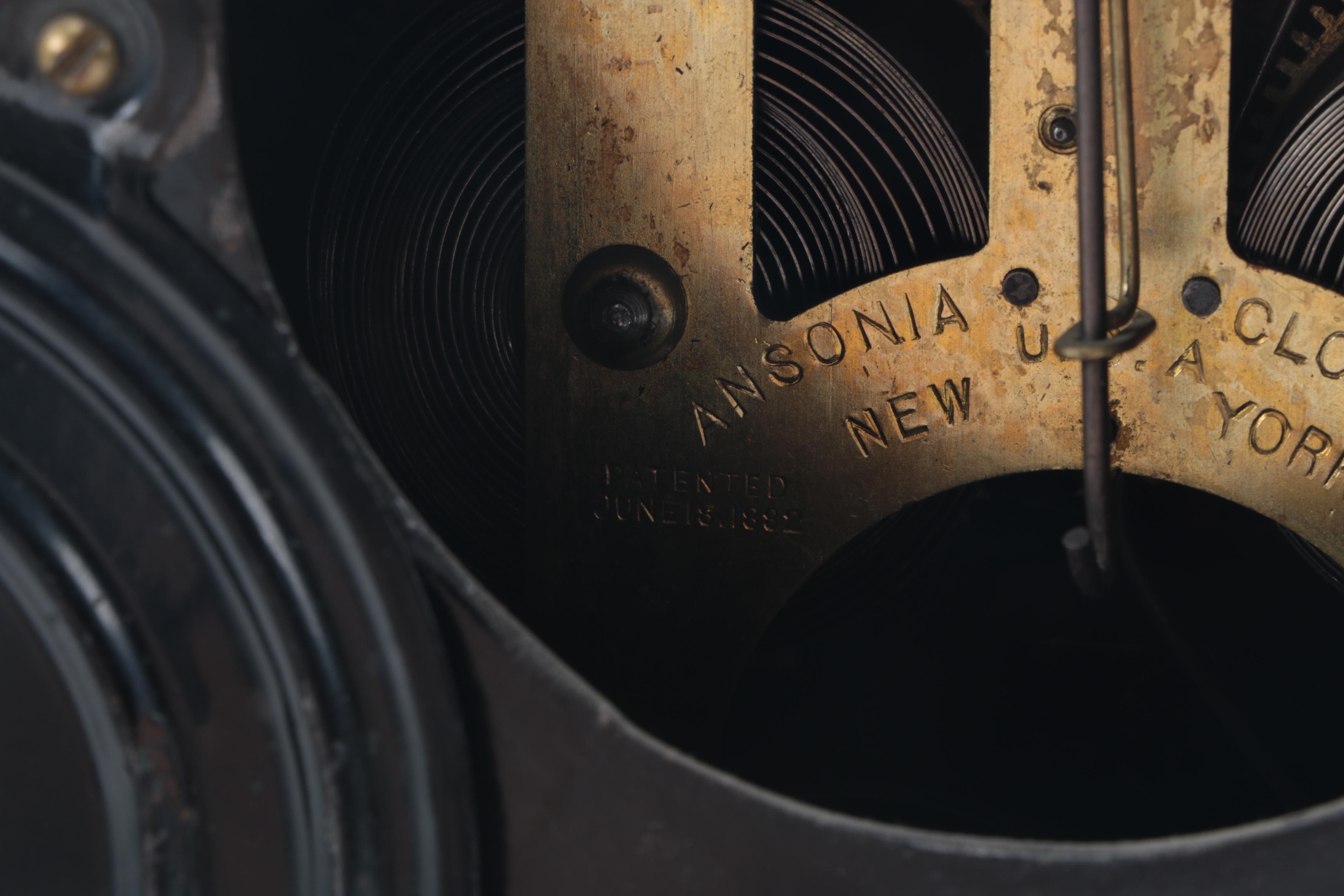 Vintage Black Lacquered Mantel Clock by Ansonia