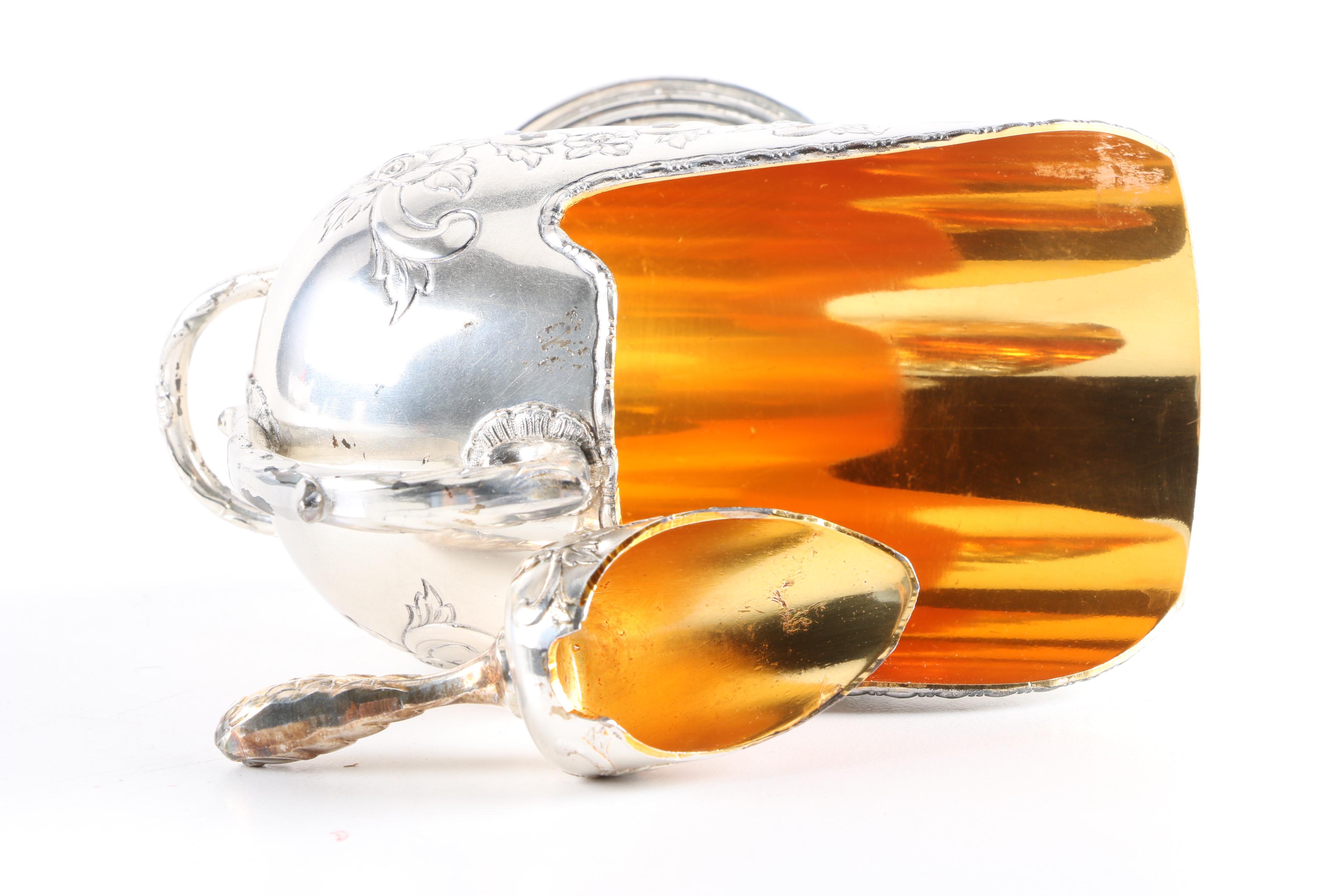 Raimond Silver Plate Sugar Scuttle and Scoop with Gold-Washed Interiors