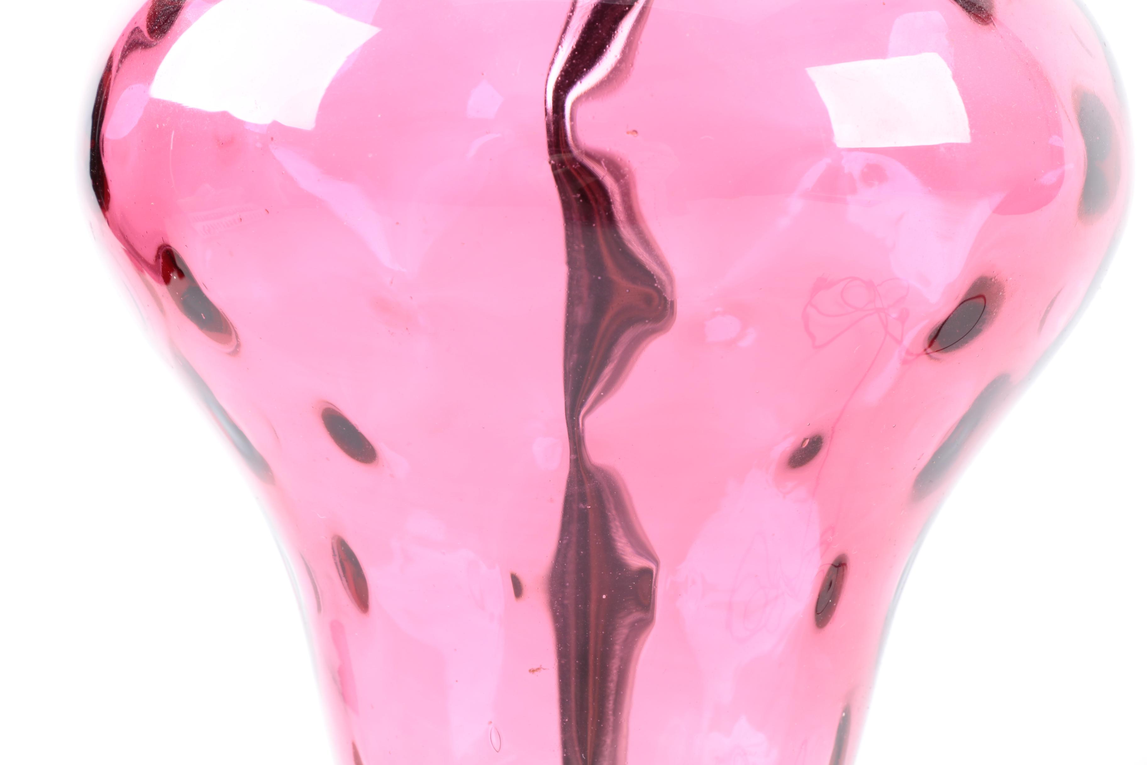 Antiqued Brass and Cranberry Glass Lamp